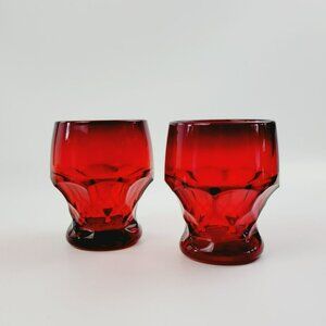 Vintage Cambridge Georgian Ruby Red Flat Tumbler Glasses 8fl.oz Honeycomb Retro